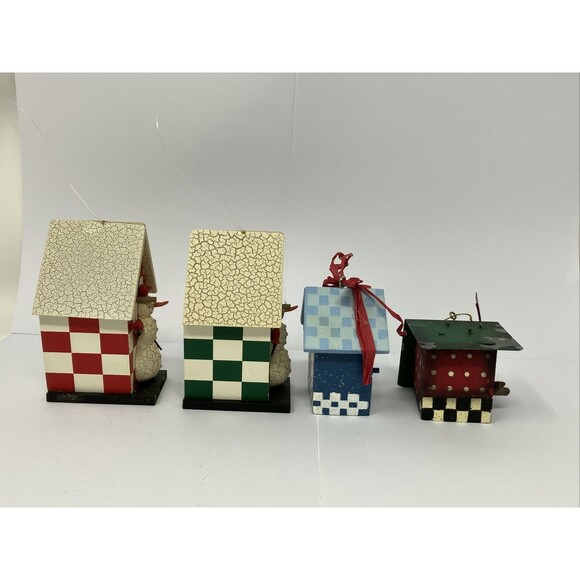 Birdhouse Small Four Different Wooden Or Metal Christmas Ornaments - Picture 4 of 10